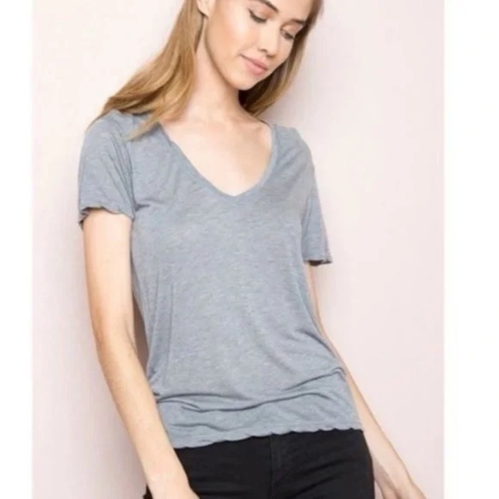 Brandy Melville Dark Grey Plunge V Neck Loose Fitting Short Sleeve Tee Shirt